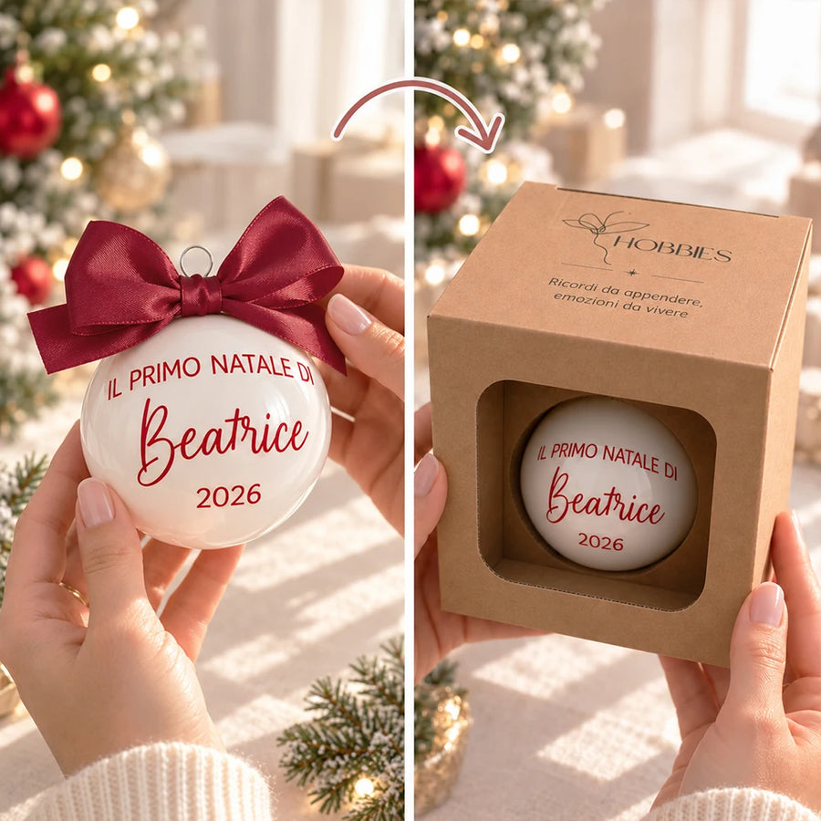 Sfera personalizzata per il primo Natale con confezione regalo Hobbies inclusa