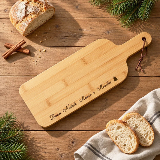 Tagliere in bambù personalizzato con scritta Buon Natale Marco e Marika