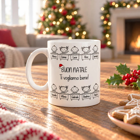 Tazza personalizzata per maestra con nomi e disegni degli alunni