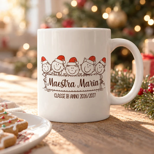 Tazza di Natale personalizzata per maestra con nome e classe