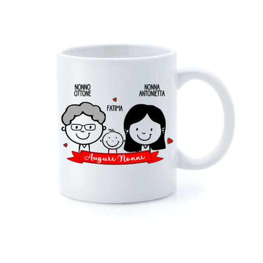 Tazza personalizzata in ceramica con disegno nonni e nipoti