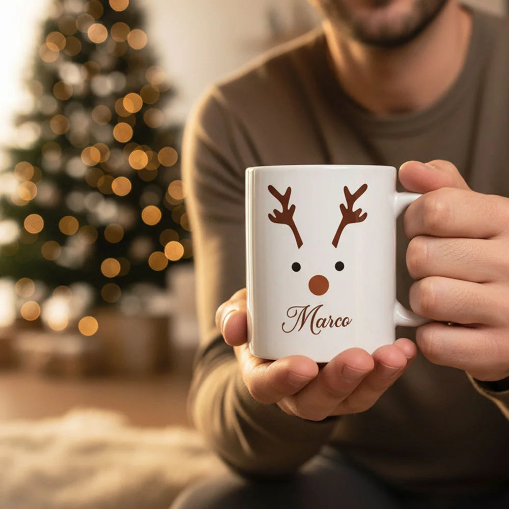 Idea regalo di Natale: tazza personalizzata con renna
