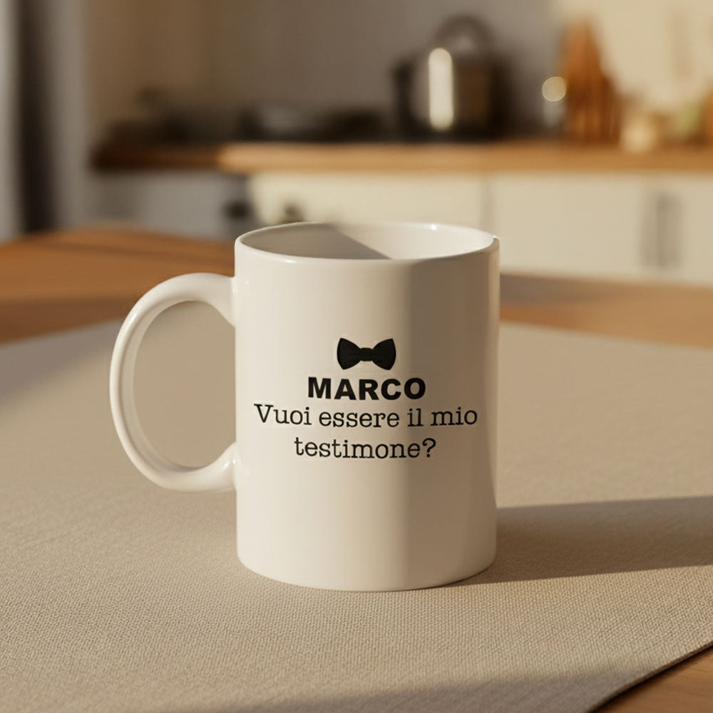 Tazza personalizzata "Vuoi essere il mio testimone?"