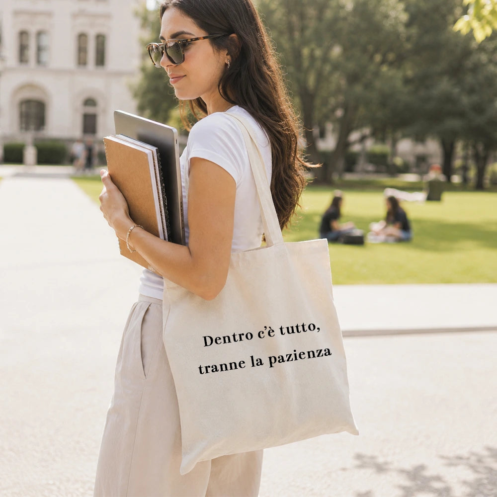 Tote bag personalizzata in cotone naturale con frase a scelta
