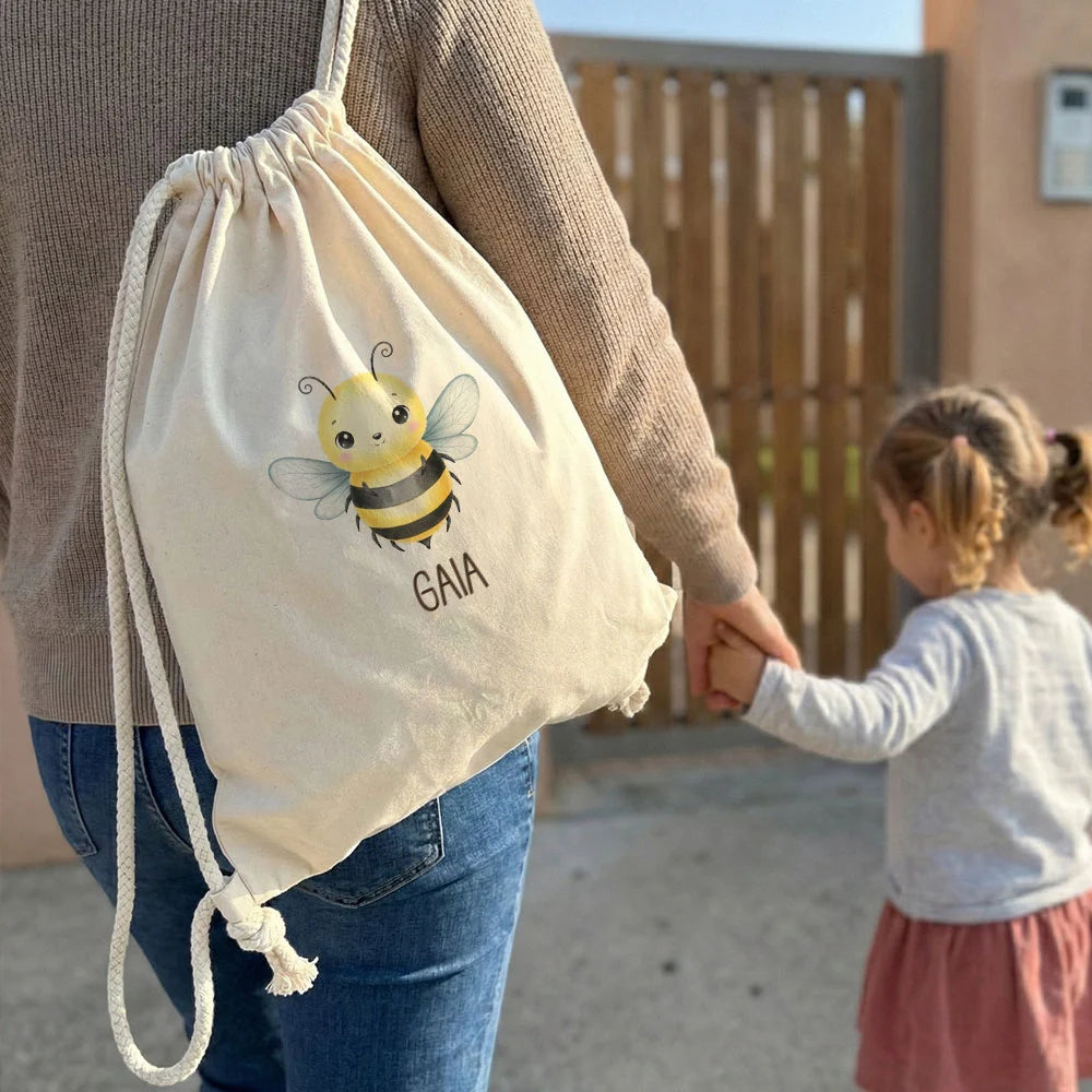 Zaino sacco cambio personalizzato in cotone biologico con nome stampato